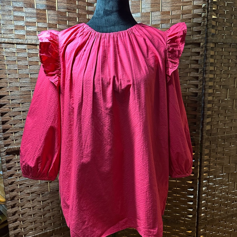 LOFT Vibrant Pink Ruffle Sleeve Blouse